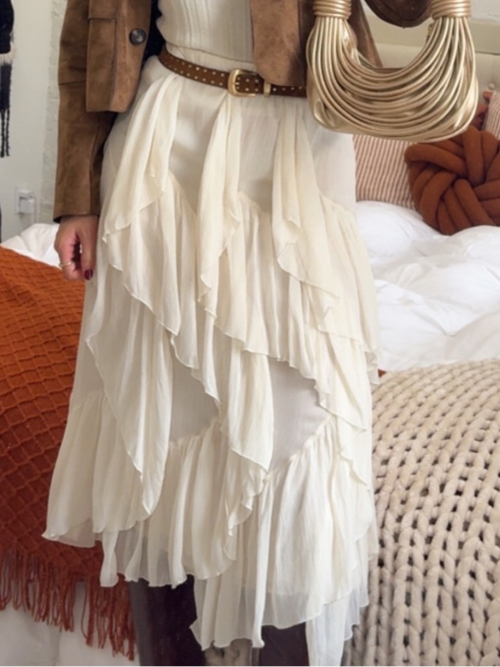 Zara Ivory Ruffle Tiered Maxi Skirt NWT Size Medium 8634/375/251 - Picture 4 of 8